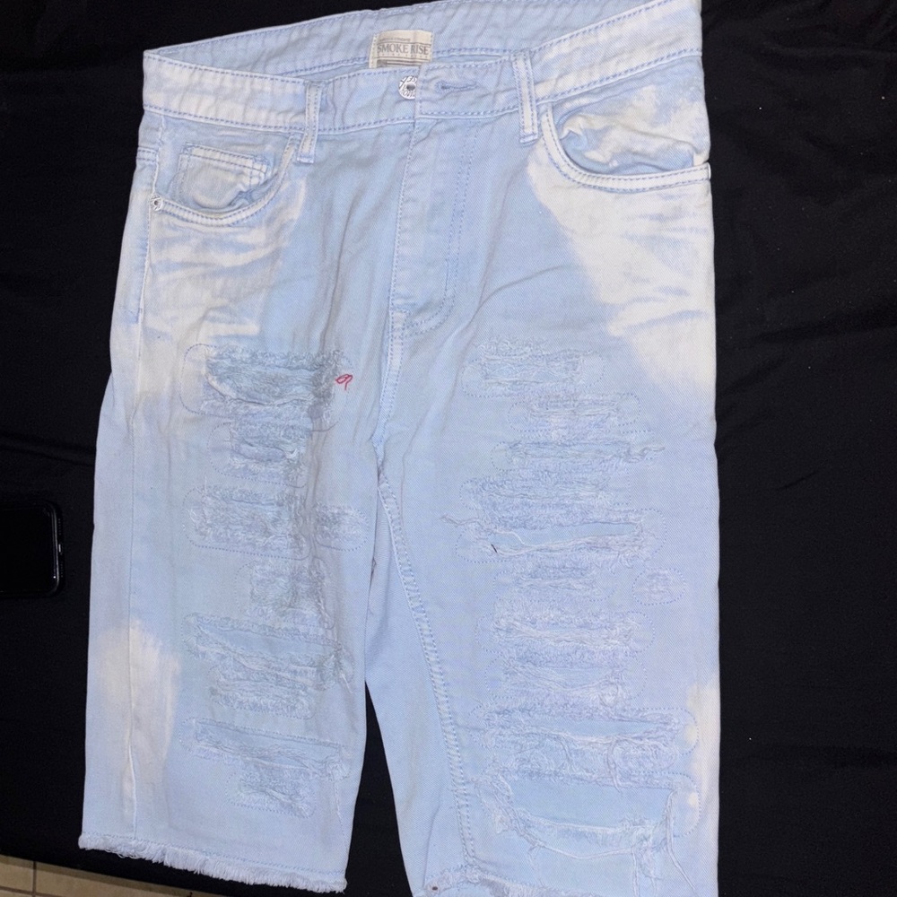 Men's Sky Blue Ripped Denim Shorts